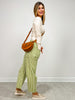 Striped Twill Barrel Pants with Drawstring Waist in Lime