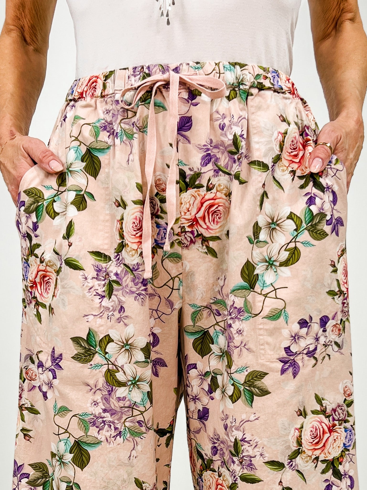 Ruffle Hem Midi Bloomer Pants with Drawstring Waist