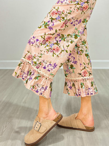 Ruffle Hem Midi Bloomer Pants with Drawstring Waist