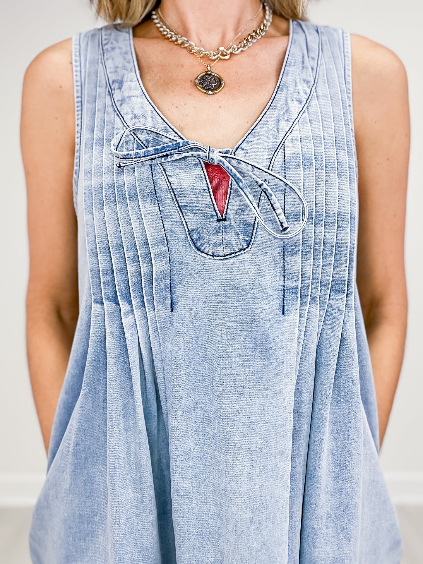 V-neck Sleeveless Denim Short Dress