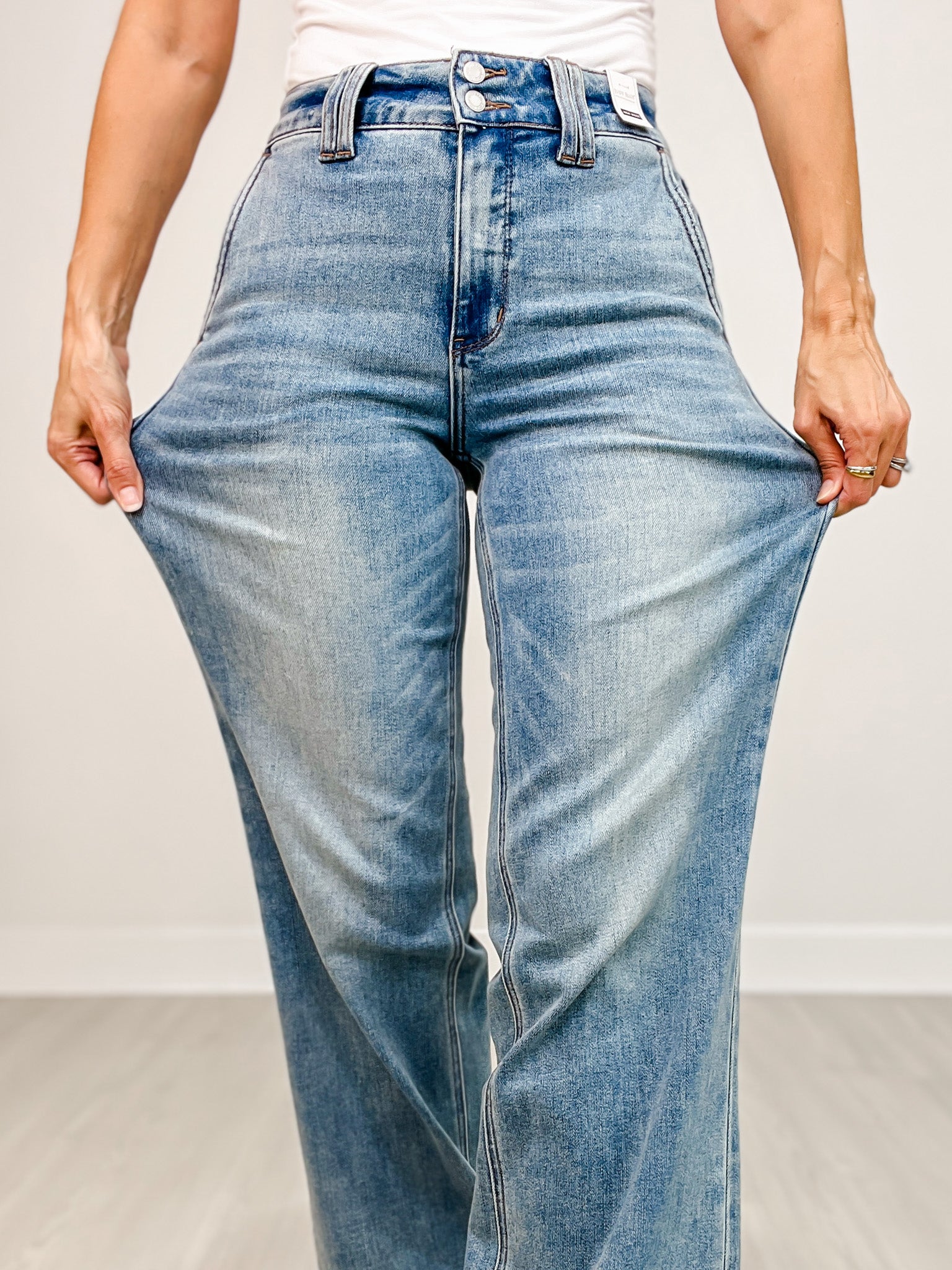 Judy Blue DOUBLE TAKE Double Button Waistband Wide Leg Jeans