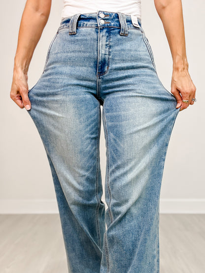 Judy Blue DOUBLE TAKE Double Button Waistband Wide Leg Jeans