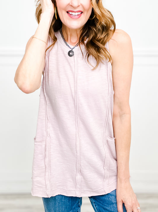 Sleeveless Exposed Seam Knit Tank Top