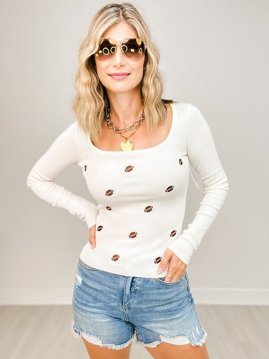 Game Day Square Neck Football Patch Top