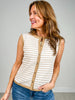 Sleeveless Striped Knit Button Down Top