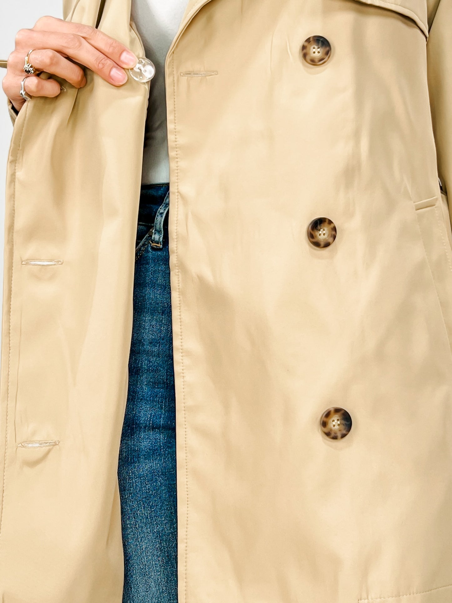 Nylon Like Midi Trench Coat With Belt