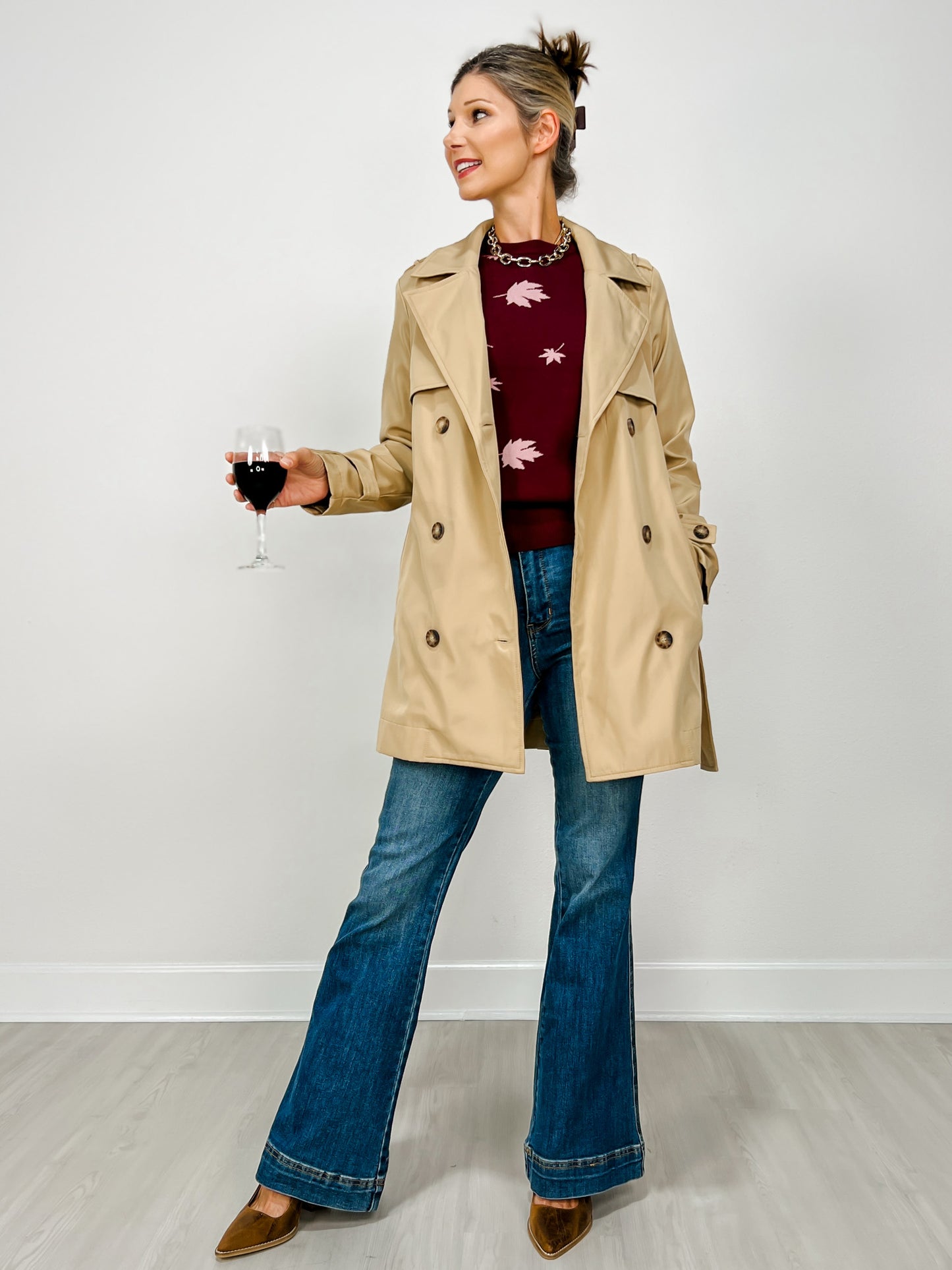 Nylon Like Midi Trench Coat With Belt