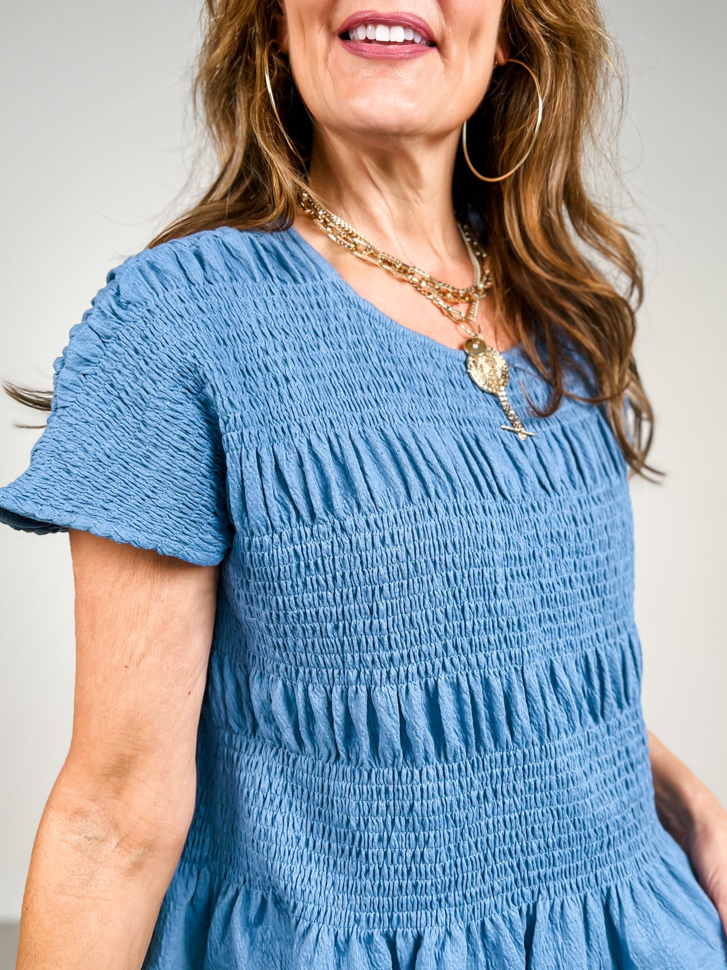 Shirring Detail Short Sleeve Knit Top