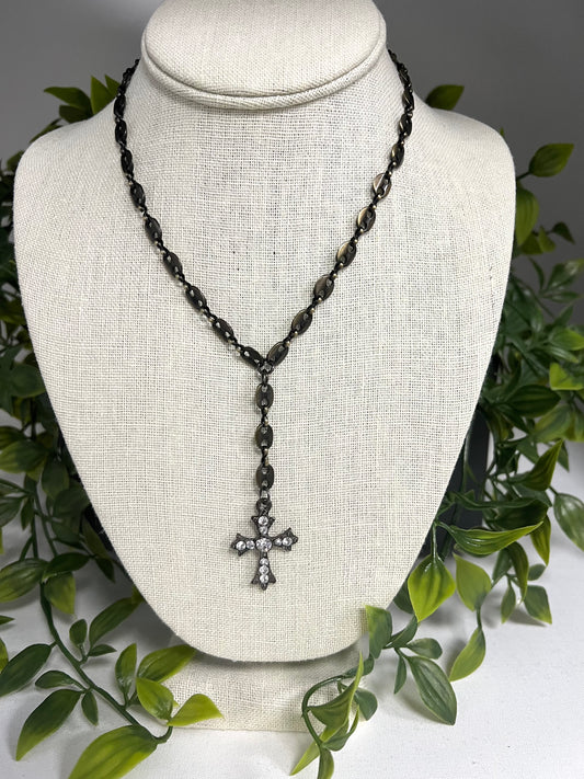 Crystal Cross Rosary Necklace