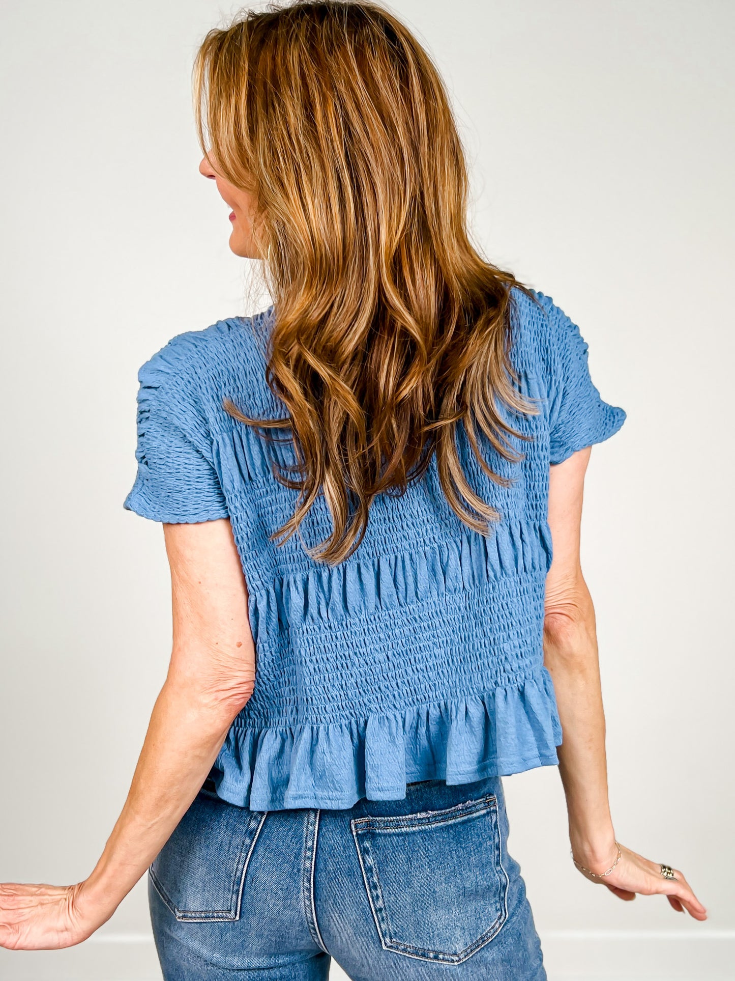 Shirring Detail Short Sleeve Knit Top