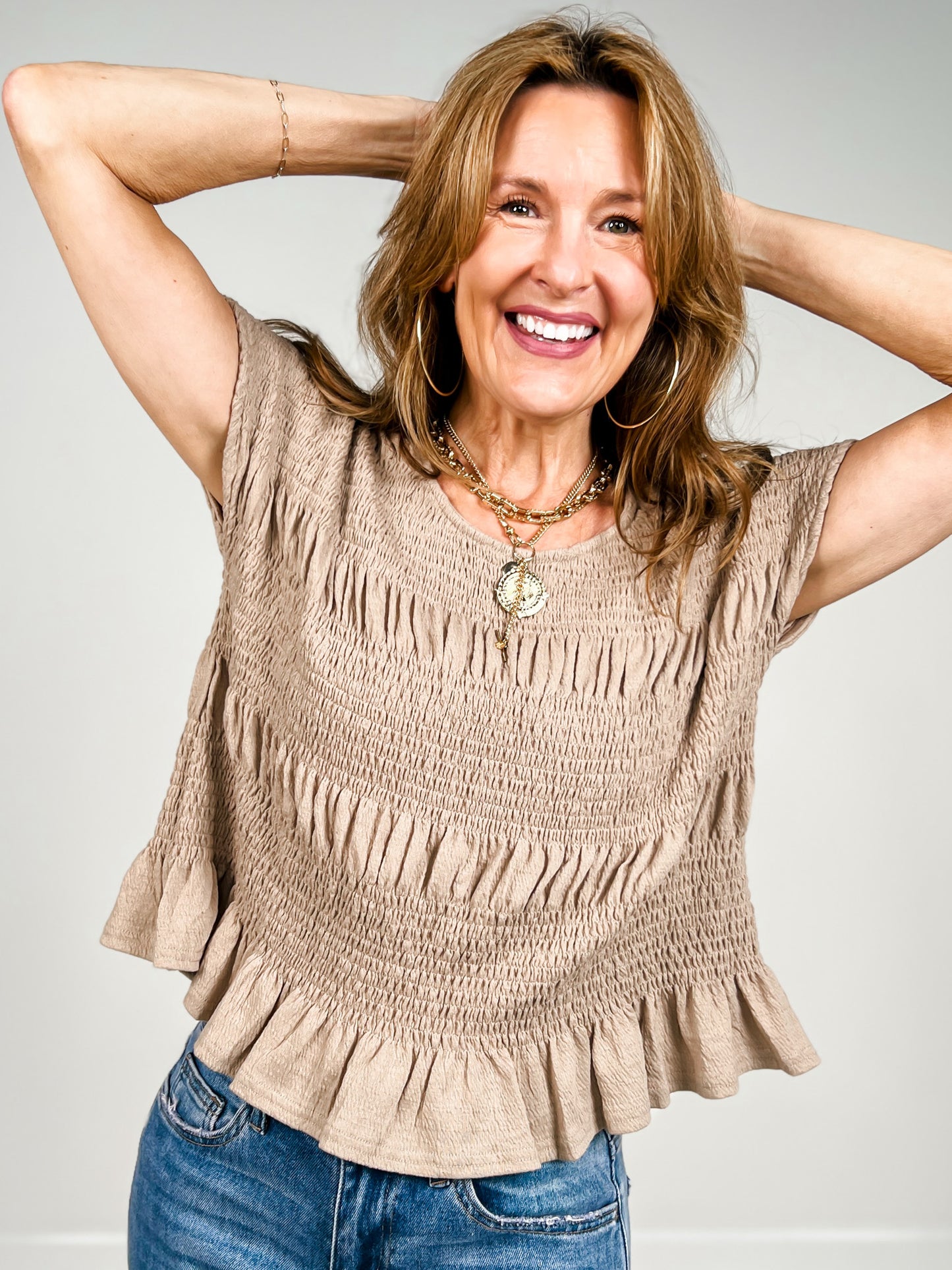 Shirring Detail Short Sleeve Knit Top