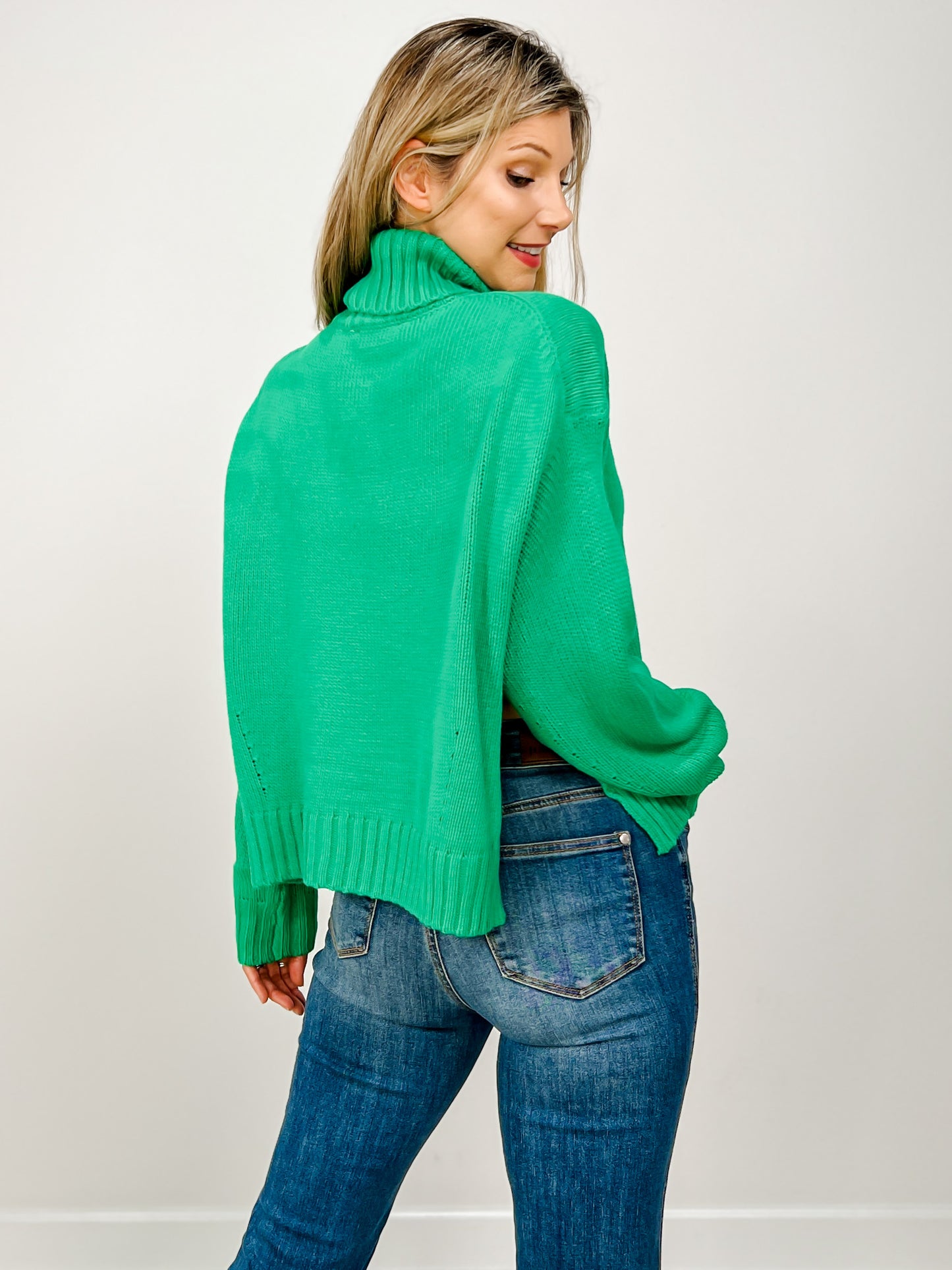 Solid High Neck Long Sleeve Loose Fit Knit Sweater