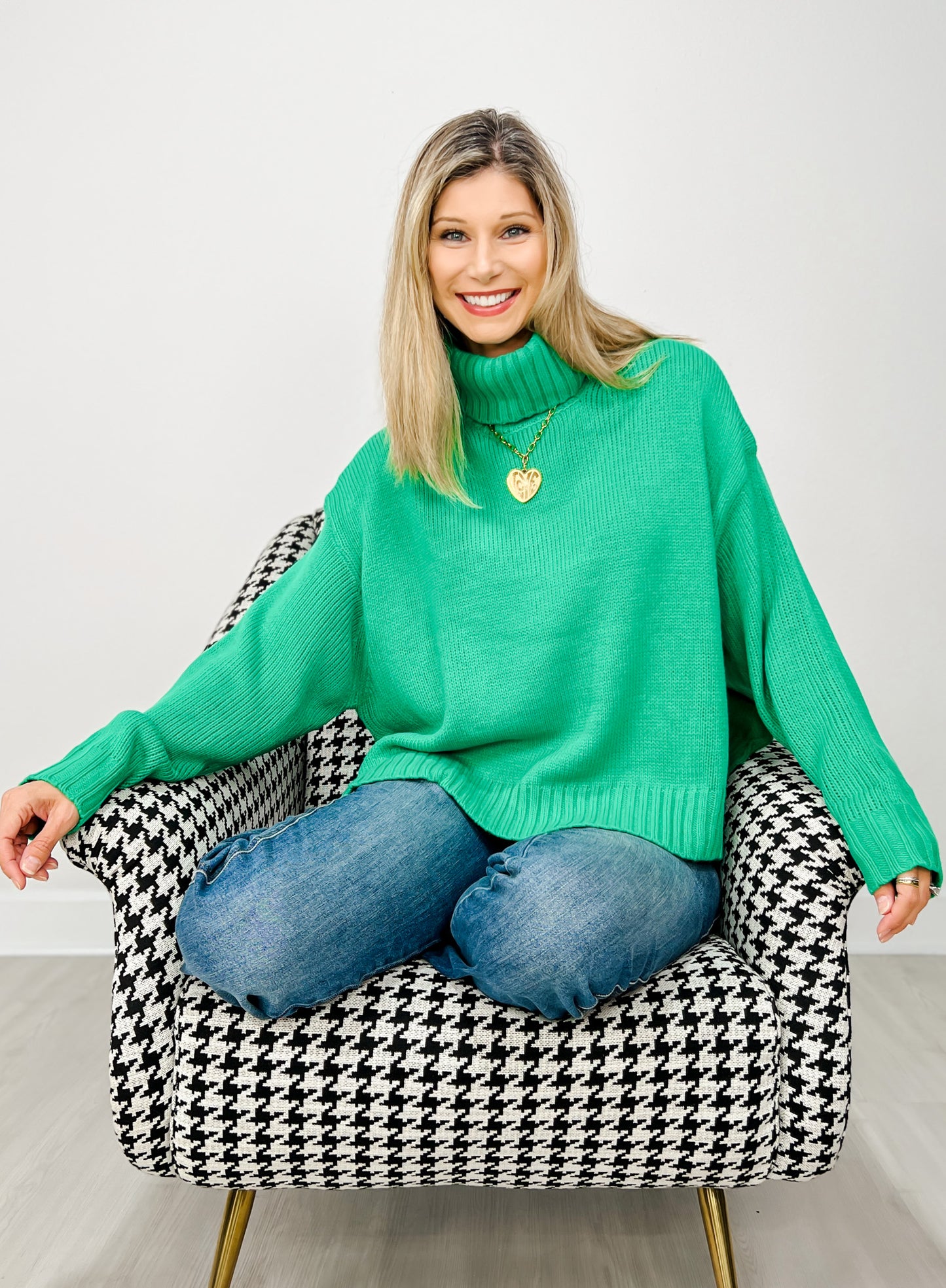 Solid High Neck Long Sleeve Loose Fit Knit Sweater