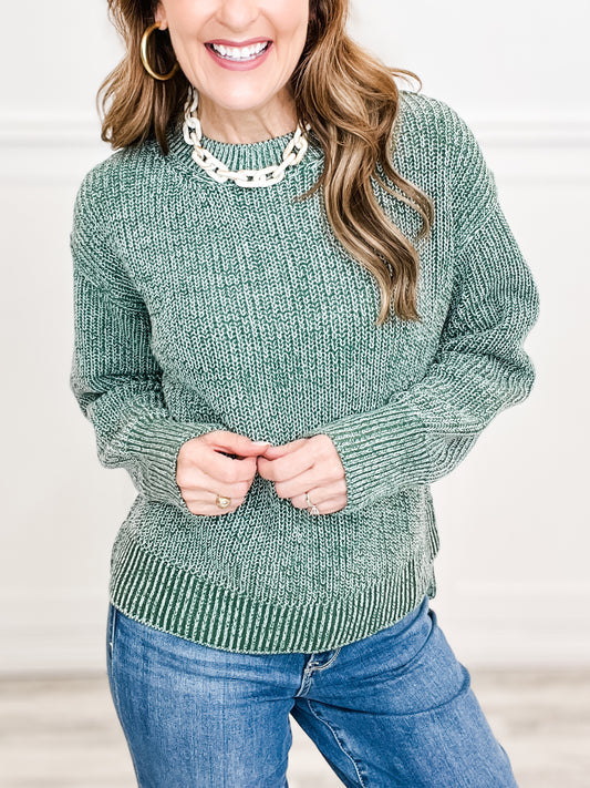 Long Sleeve Solid Knit Sweater with Side Slits and H-Lo Hem