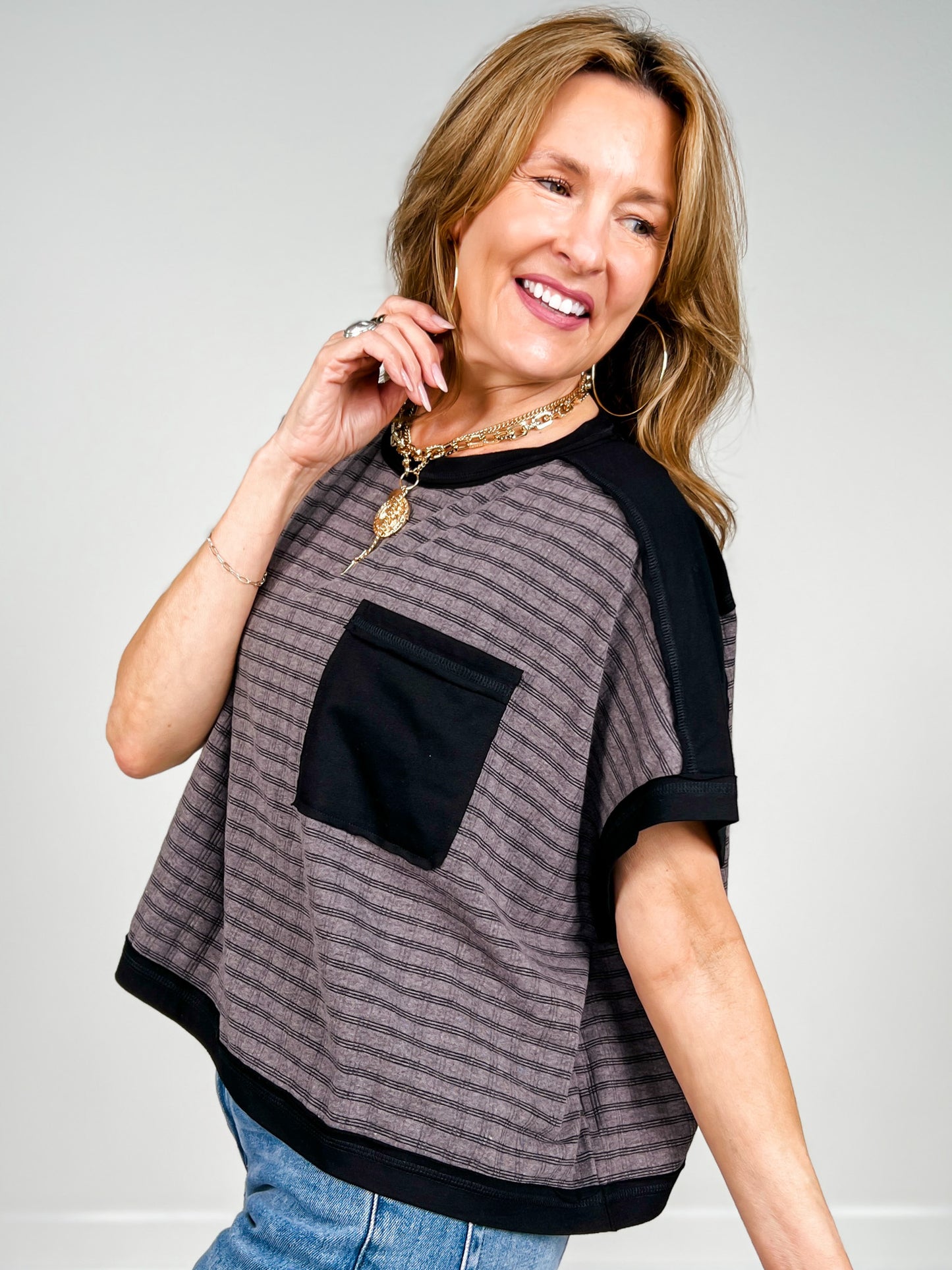 Dolman Sleeve Textured Knit Casual Top