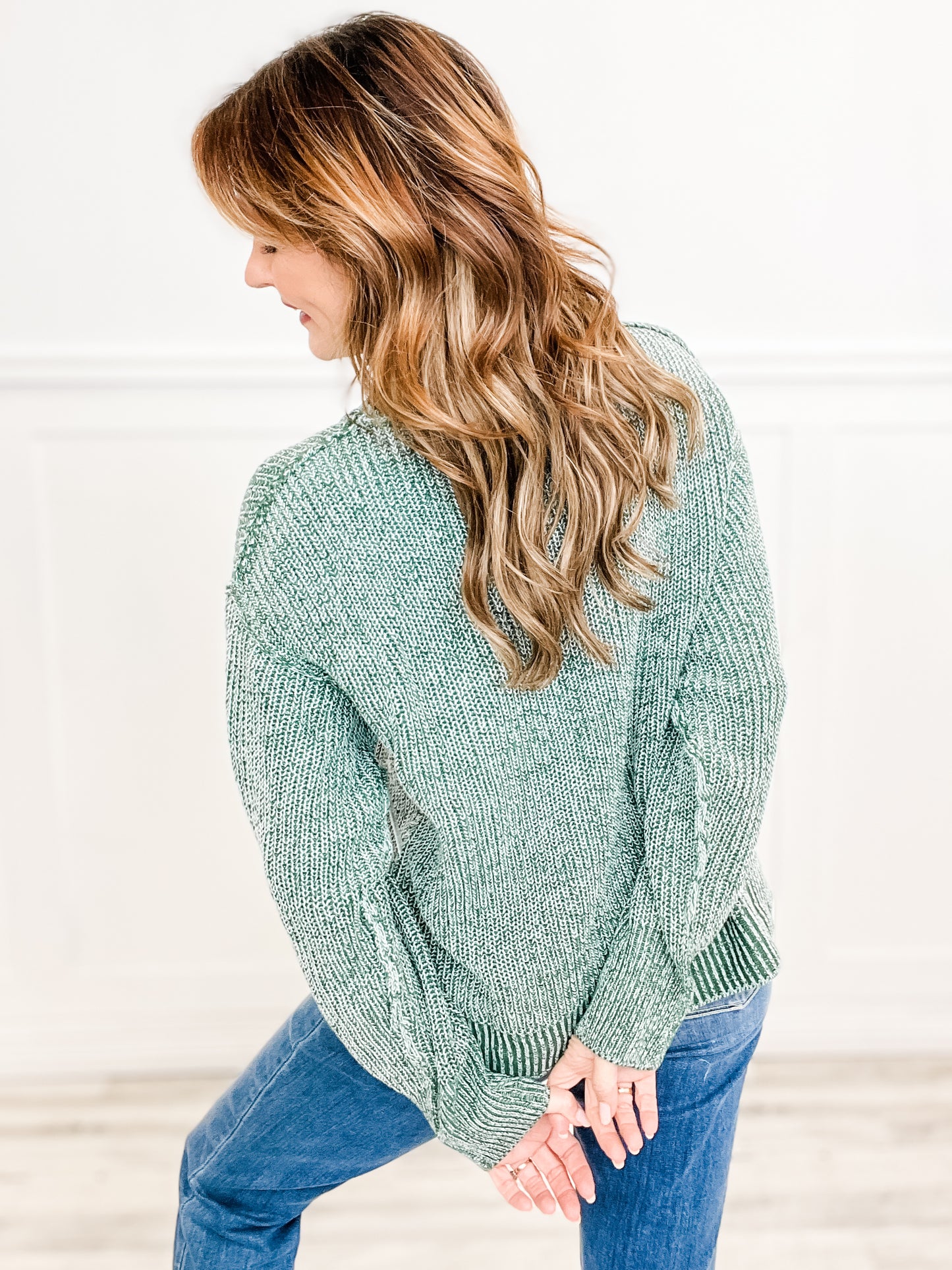 Long Sleeve Solid Knit Sweater with Side Slits and H-Lo Hem