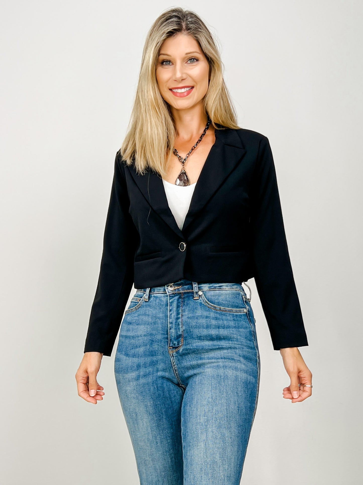 One Button Crepe Blazer With Lining
