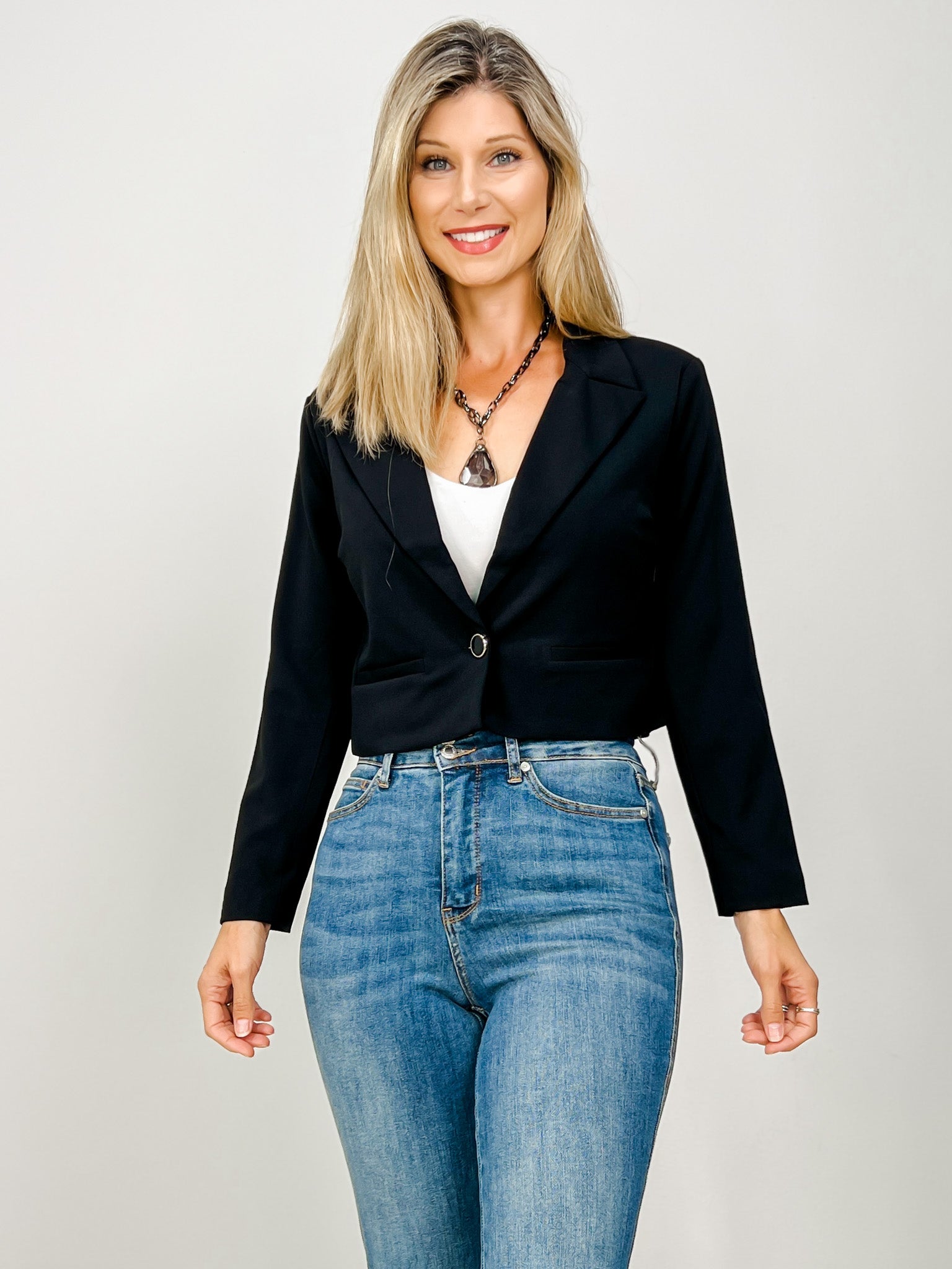 One Button Crepe Blazer With Lining