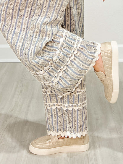 Vintage Striped Print Wide Leg Pants