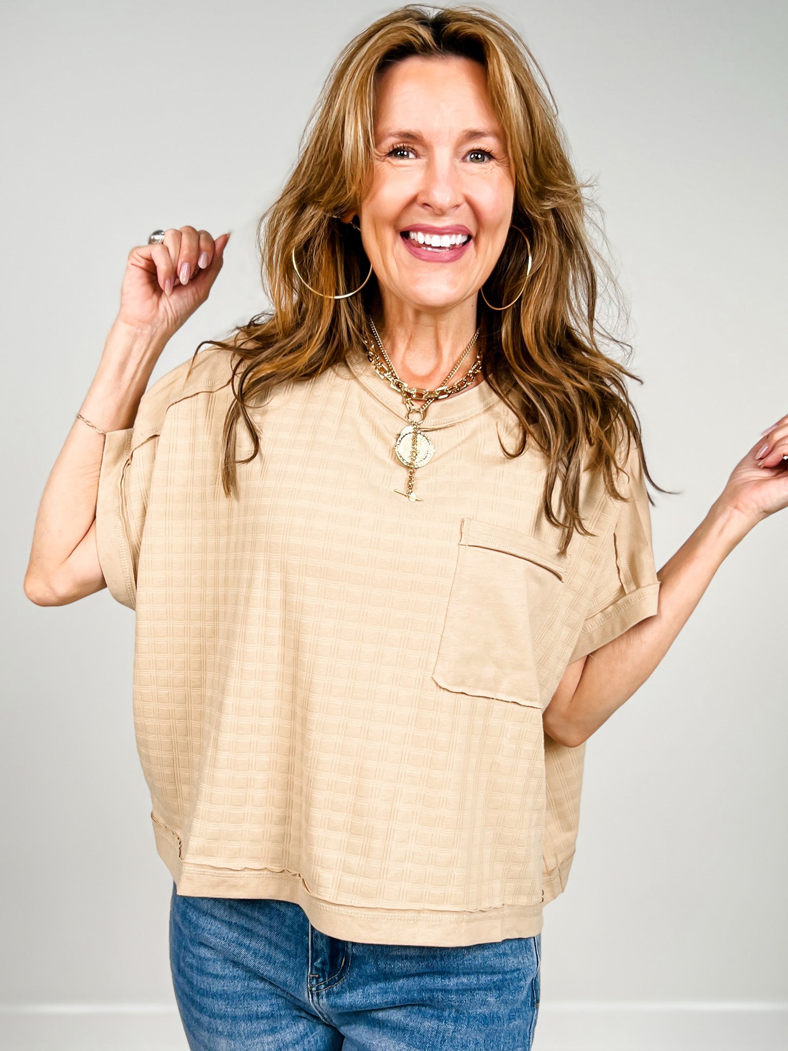 Dolman Sleeve Textured Knit Casual Top