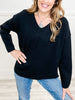 Long Sleeve Solid Knit V-Neckline Sweater with Side Slits and Hi-Lo Hem