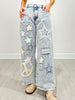 Star And Peace Patch Wide Leg Relaxed Fit Jeans
