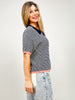 Short Sleeve Striped Collared Polo Sweater Top