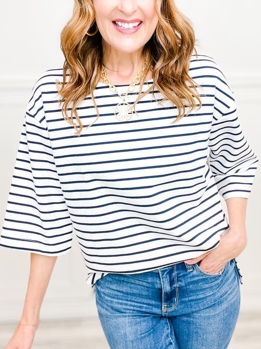Get You Into My Life Striped Round Neck Oversized Half Sleeve Top