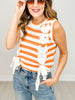 Bow Tie Detailed Stripe Round Neck Vest Sweater