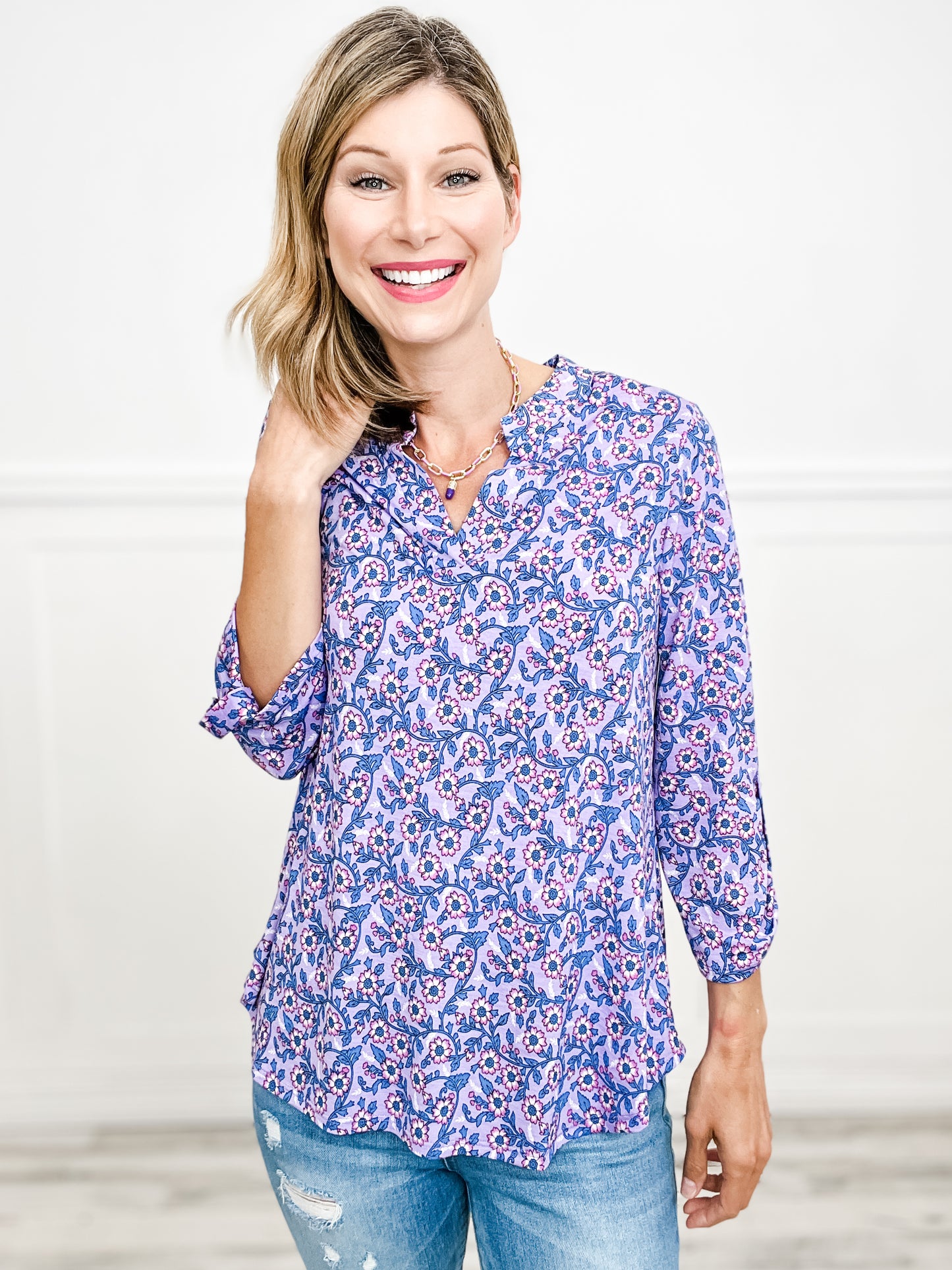 All Things Right Lizzy 3/4 Sleeve V-Neck Top