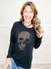 Round Neck Long Sleeve Top with Skull and Keyhole Cutout Back