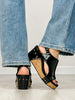 Corkys Carley Wedges in BLACK CRINKLE PATENT