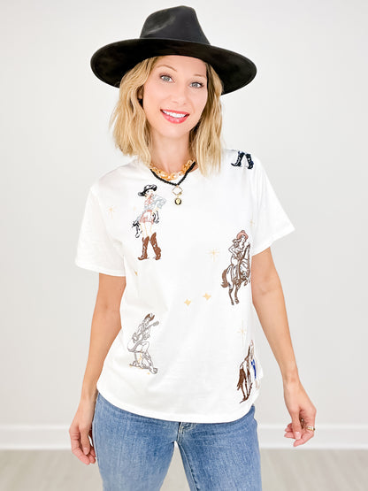 Western Motif Embroidered Graphic Top