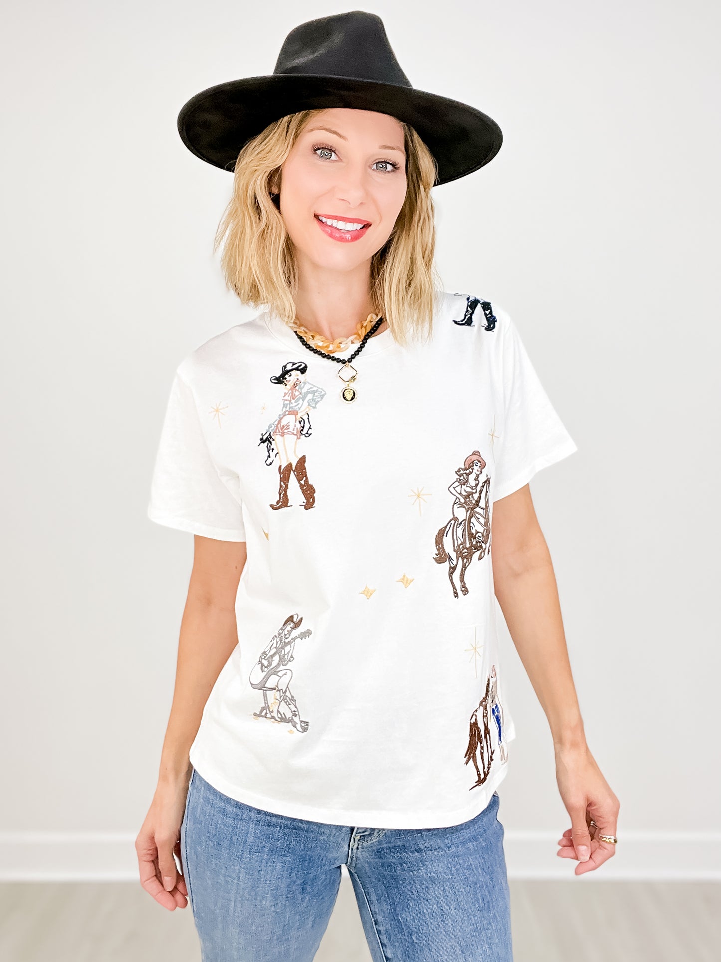 Western Motif Embroidered Graphic Top