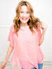 V-Neck Damask 3/4 Bubble Sleeve Chiffon Top