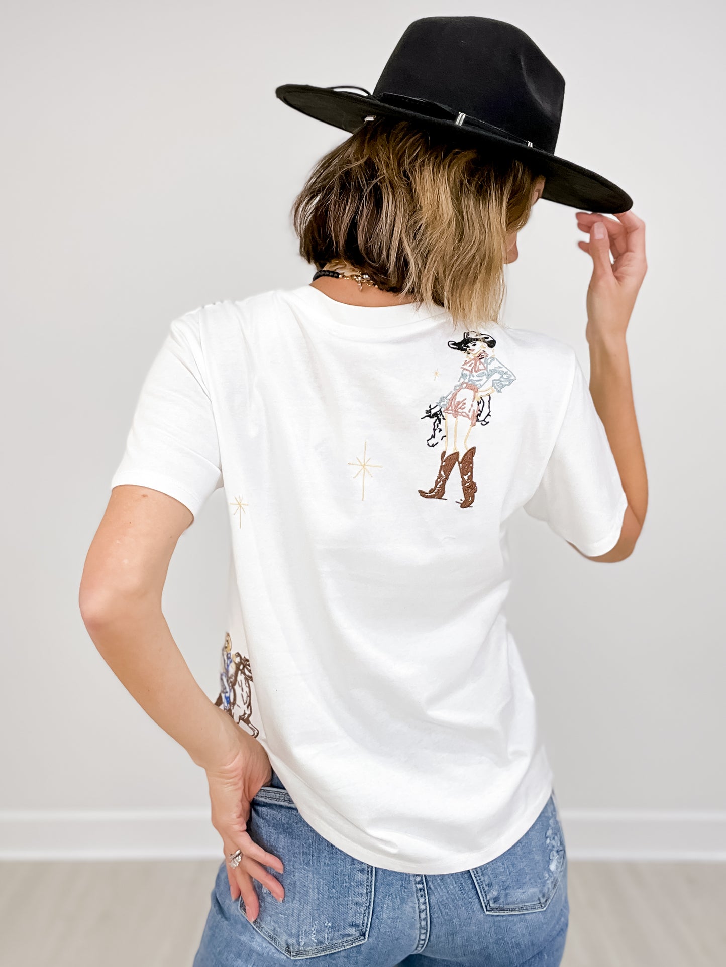 Western Motif Embroidered Graphic Top