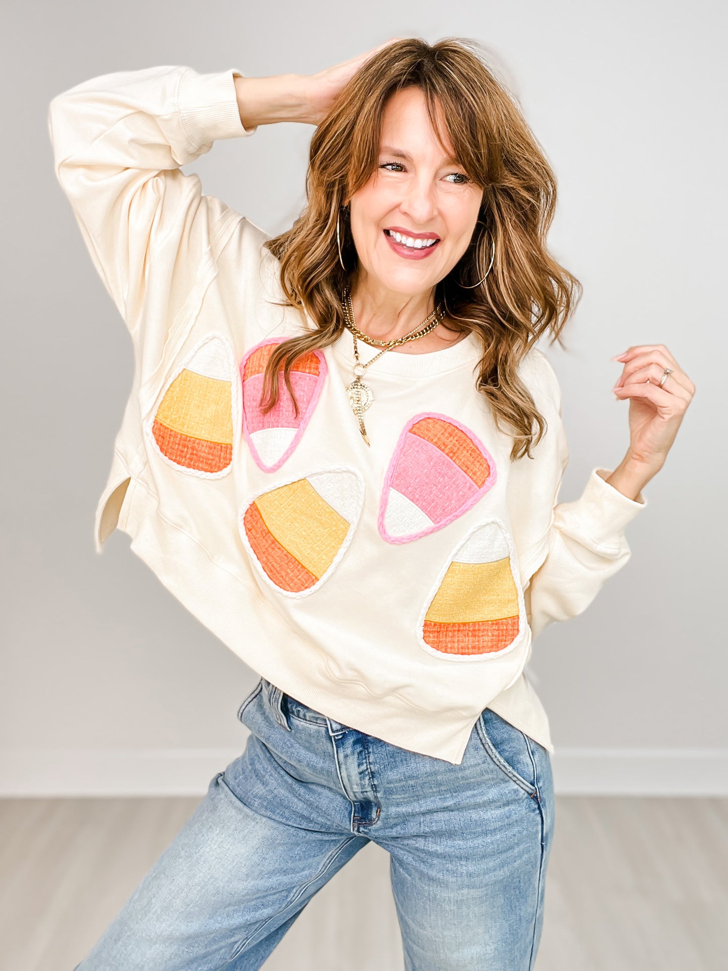 Candy Corn Applique Long Sleeve Top