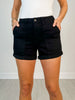 Judy Blue BLACKOUT BABE Double Rolled Cuff Black Shorts