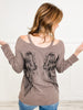 Semi Square Neckline Off Shoulder Cutoff Long Sleeve Top with Wings