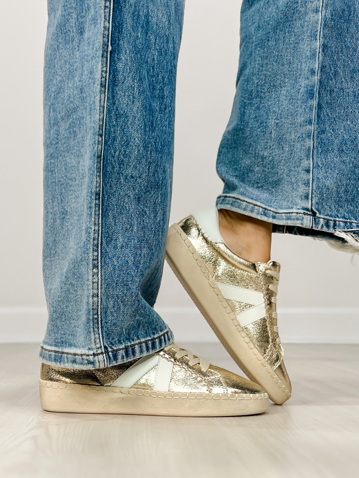 Corkys Friend Zone Tennis Shoes in GOLD CRINKLE METALLIC