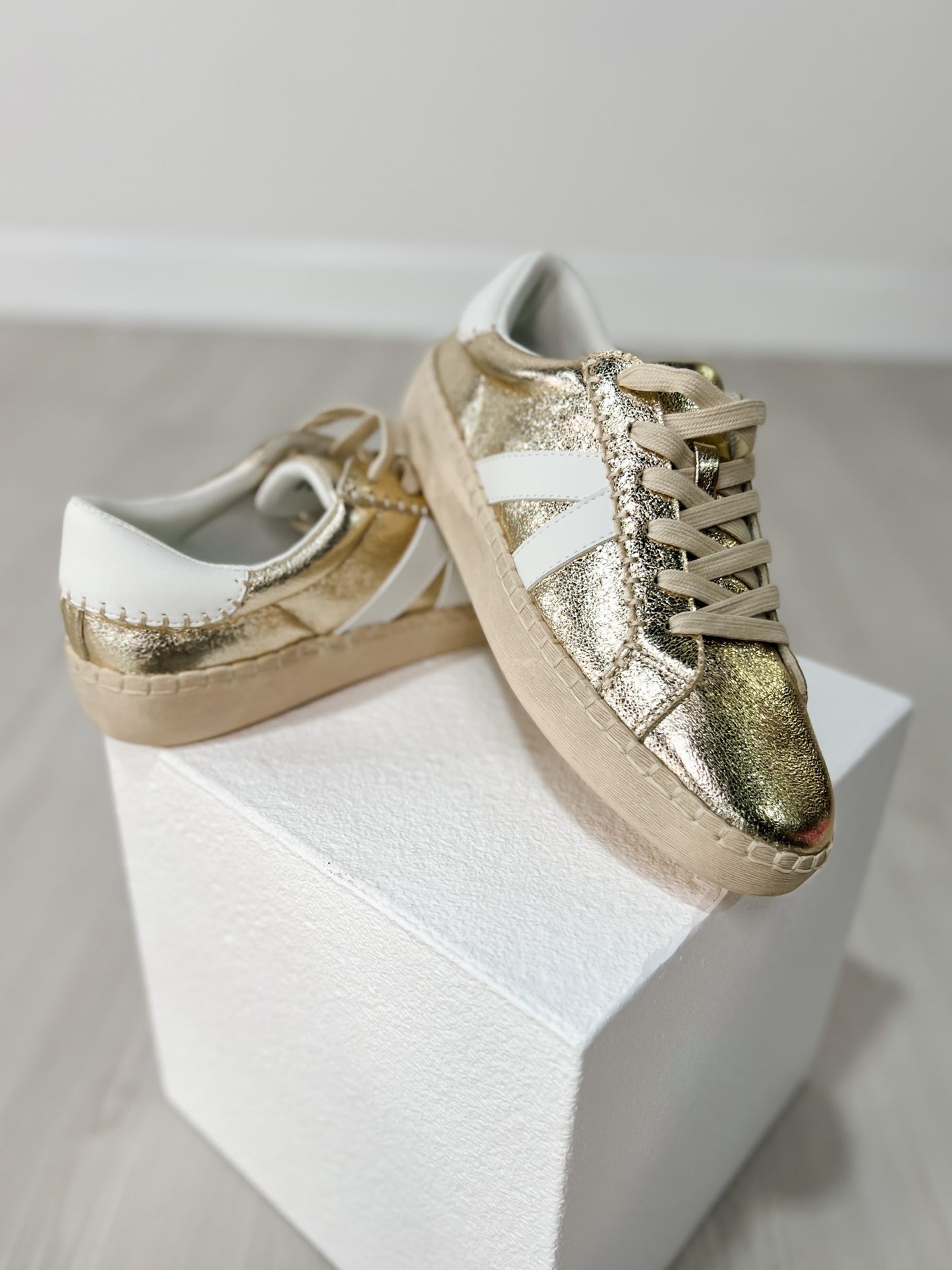 Corkys Friend Zone Tennis Shoes in GOLD CRINKLE METALLIC