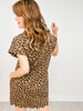 Leopard Print Cuff Band Mini Dress with Pockets