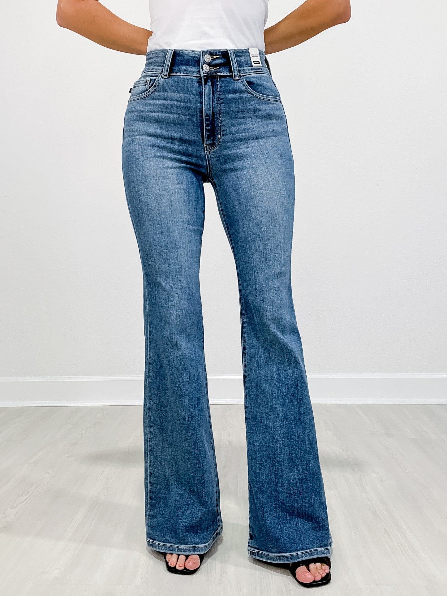 Judy Blue AFTER HOURS Hi-Rise Double Button Non-Distressed Flare Jeans