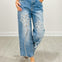 Washed Floral Embroidery Straight Jeans