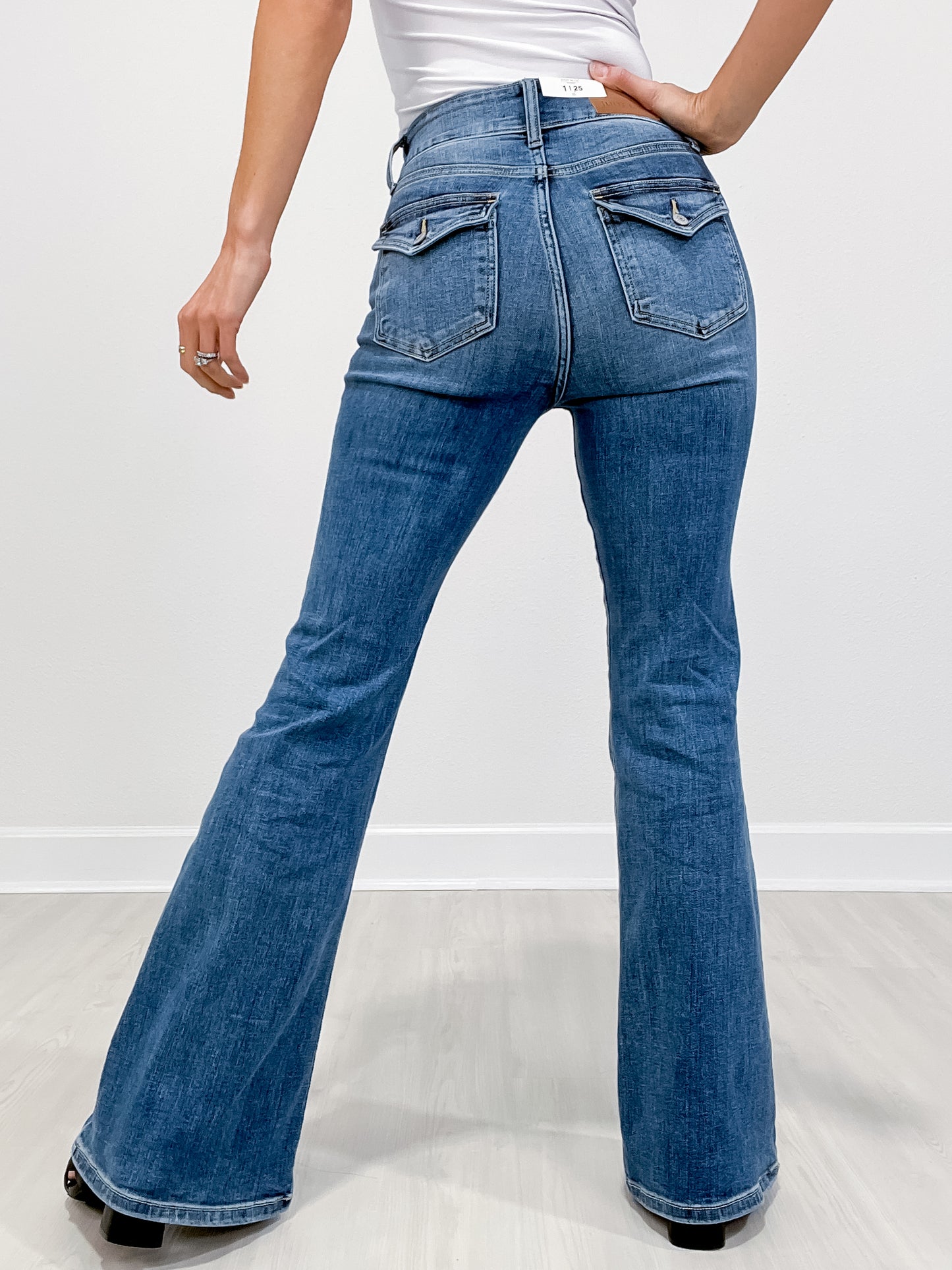 Judy Blue AFTER HOURS Hi-Rise Double Button Non-Distressed Flare Jeans