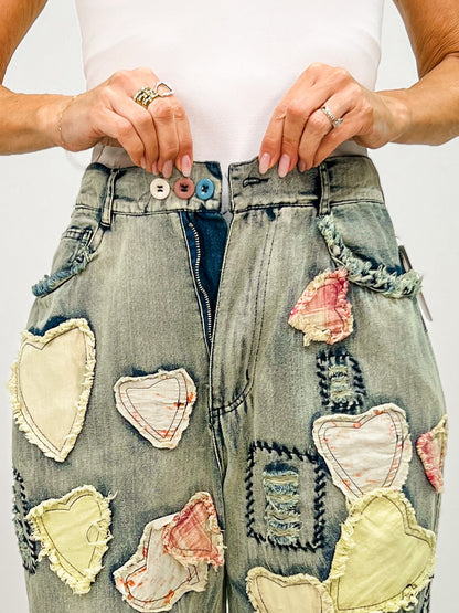 Patchwork Washed Boyfriend Jeans