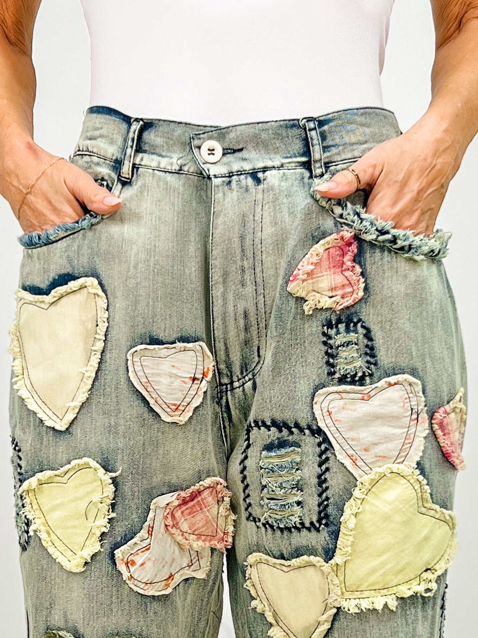 Patchwork Washed Boyfriend Jeans