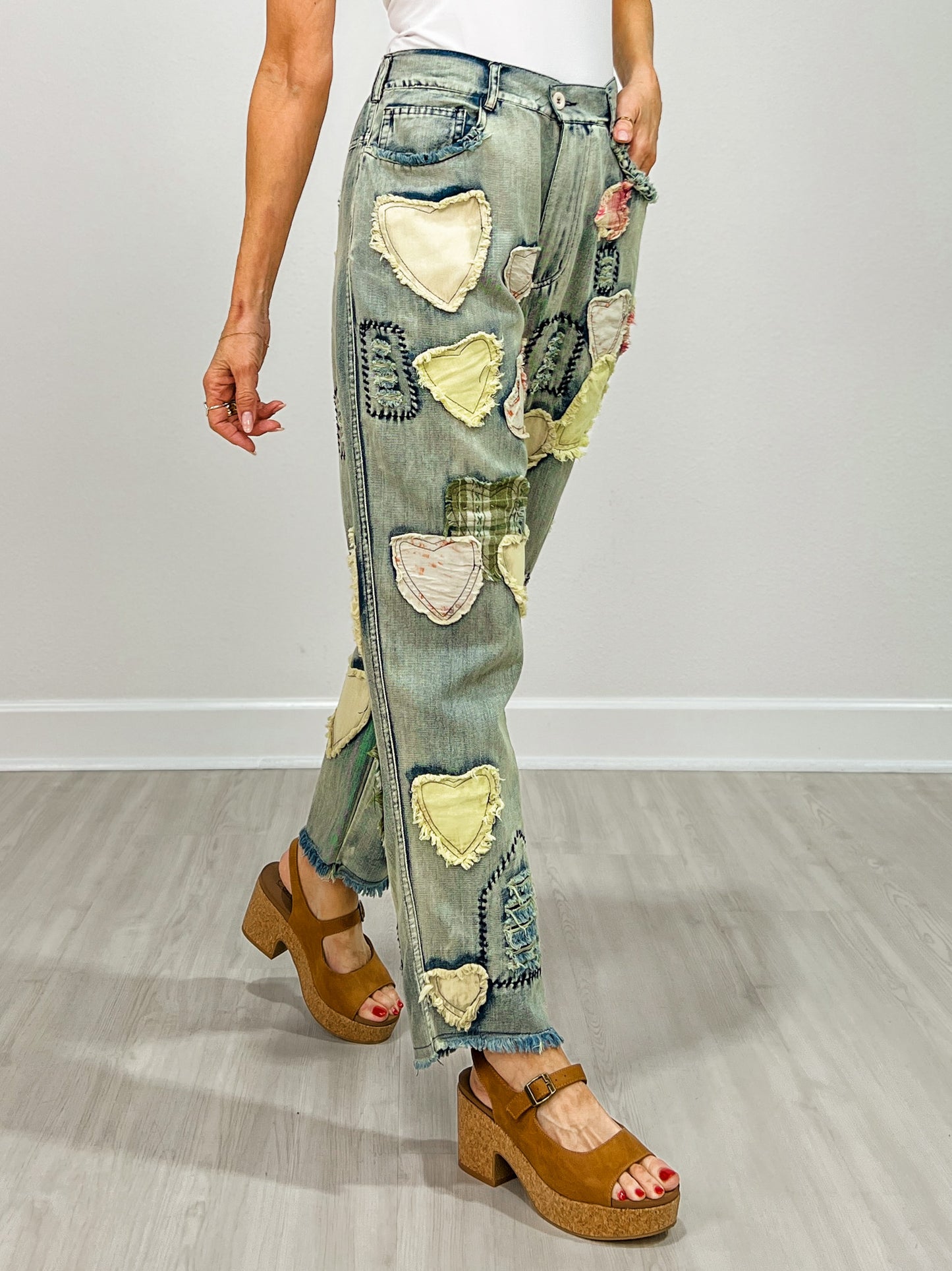 Patchwork Washed Boyfriend Jeans