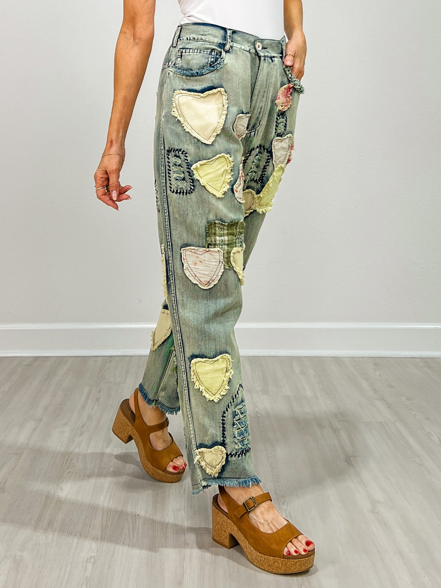 Patchwork Washed Boyfriend Jeans