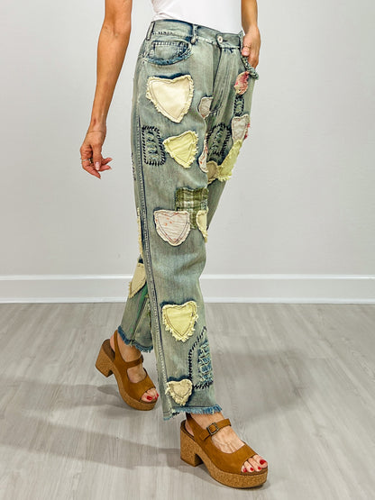 Patchwork Washed Boyfriend Jeans